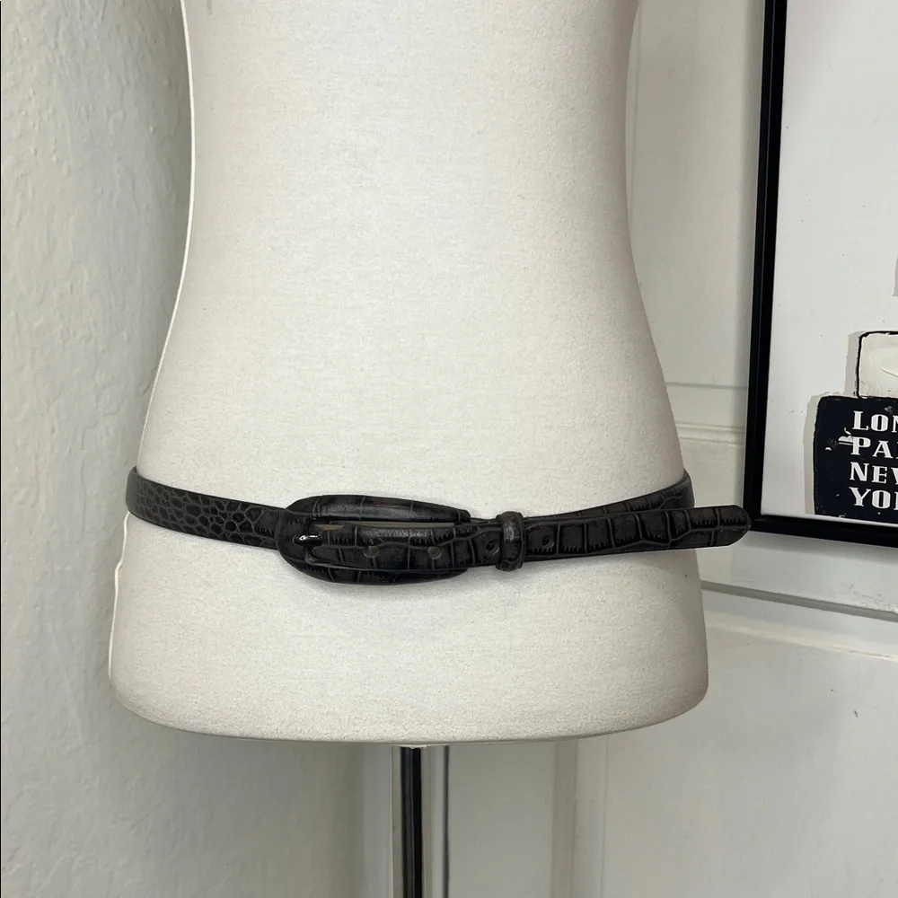 Talbots Gray & Black Leather Croc Embossed Belt Size M